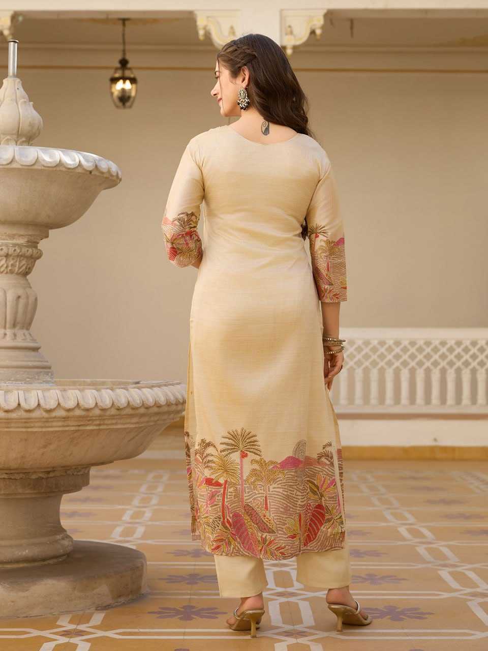 Biege Colored Assam Silk Kurti Set