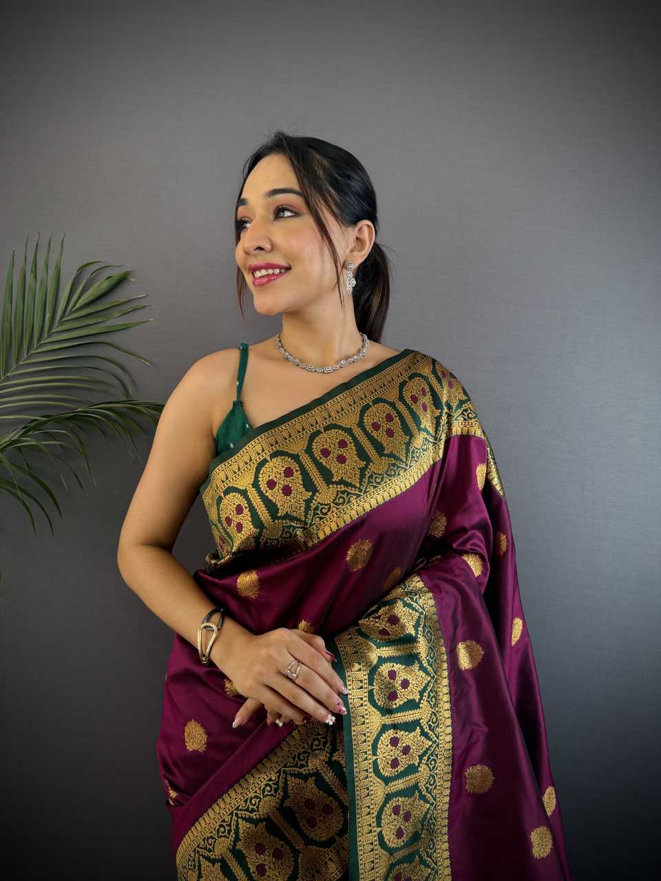 Maroon Pure Soft Banarasi Silk Saree Contrast Weaving Border And Pallu