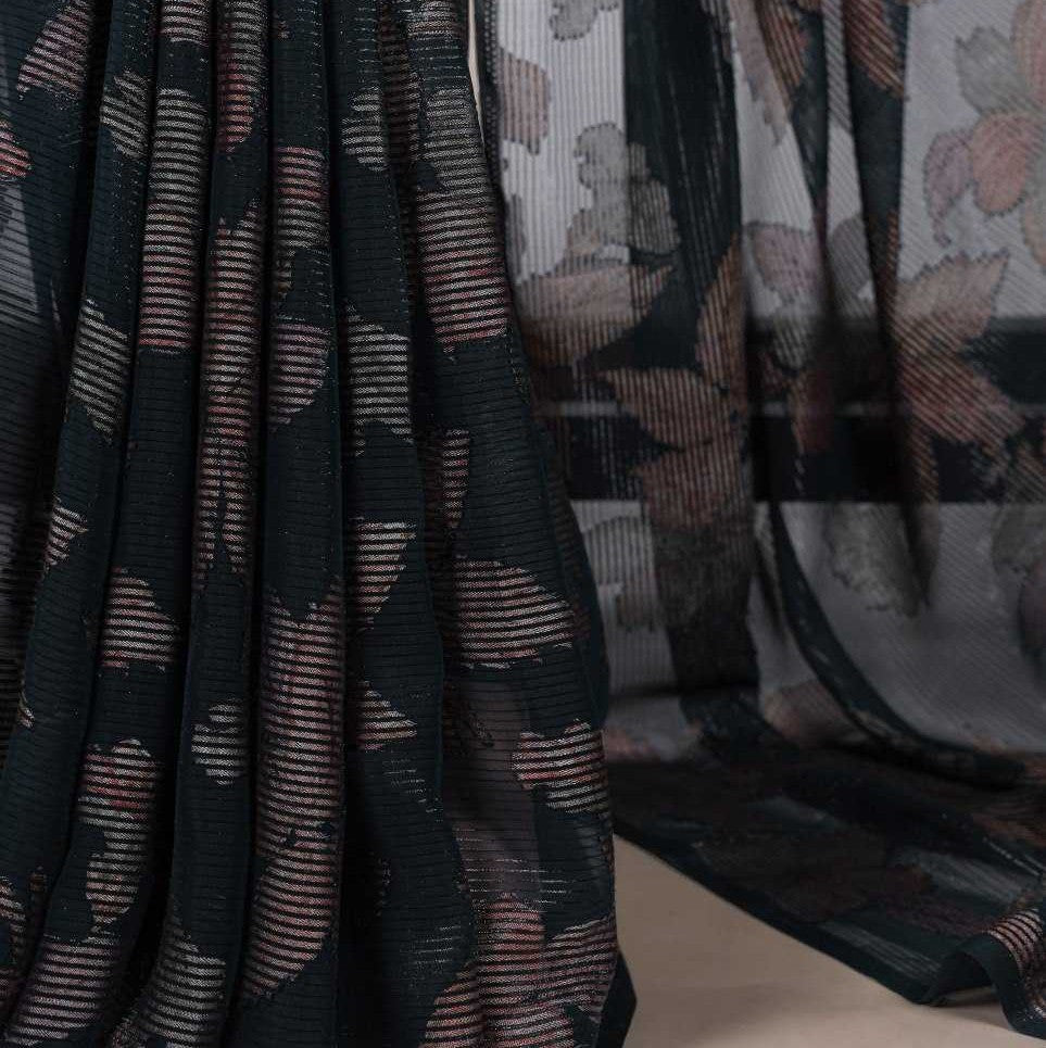 Floral Viscose Brasso Black Saree