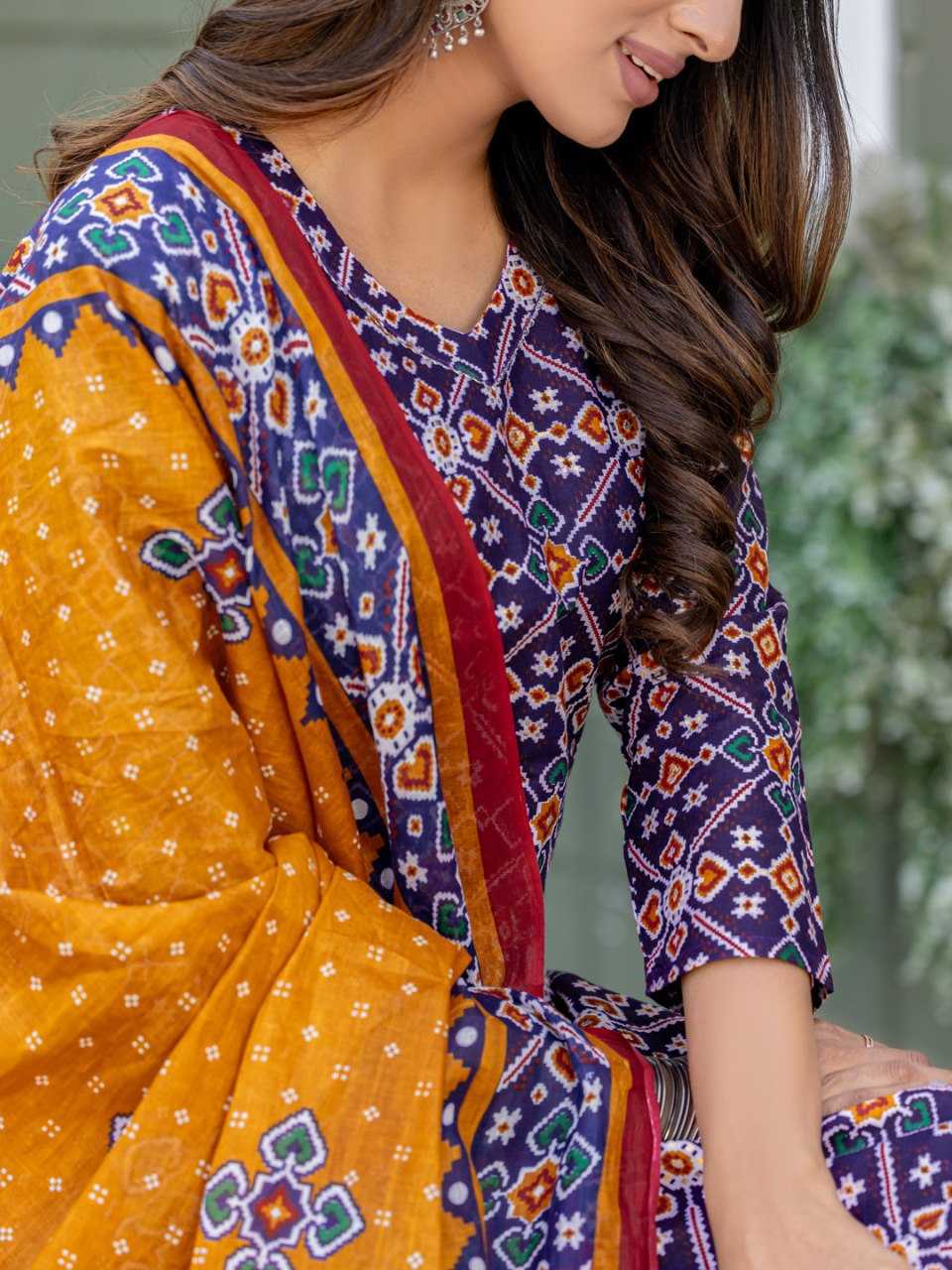Coffee Brown Kurti Set with Cotton Blend Print