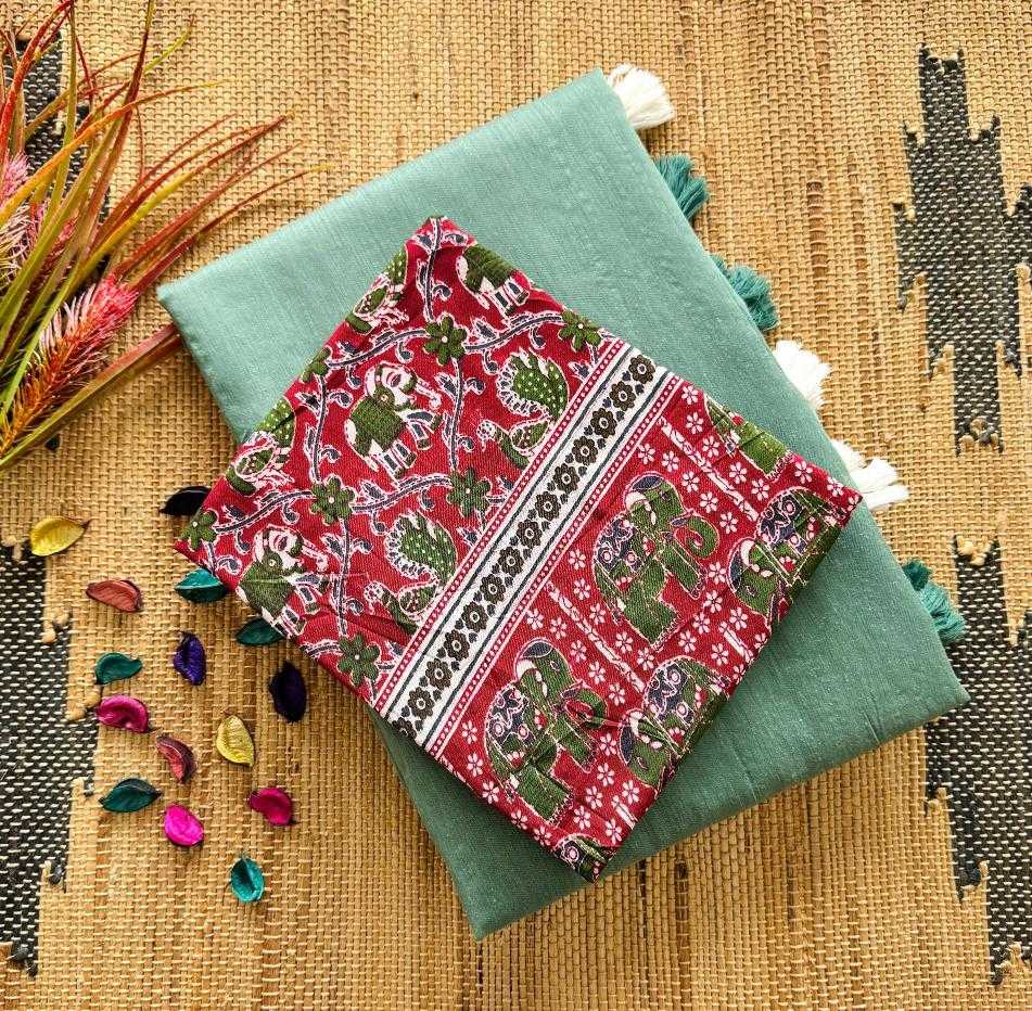Mul kashmiri Green cotton saree with latkan and soft silk with kalamkari print