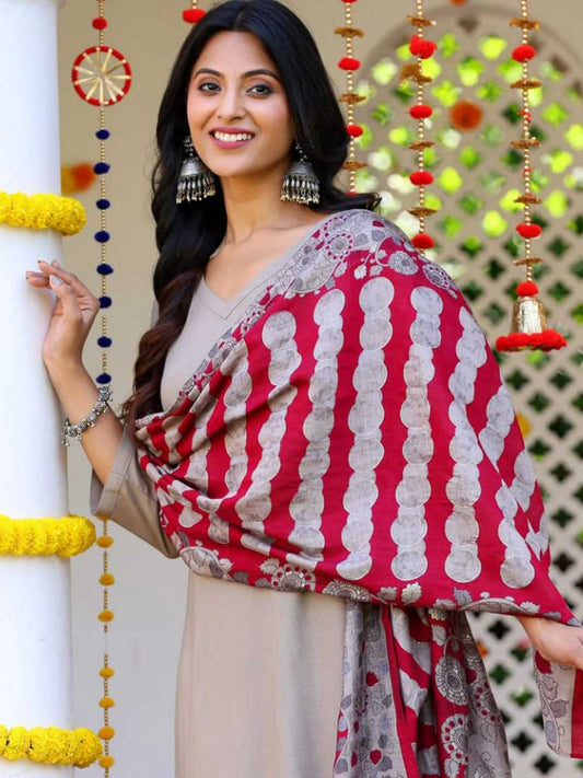 Grey Cotton-Slub Floral Kurti Set