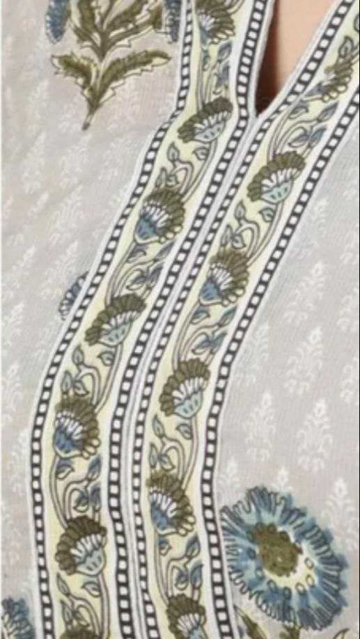 Ash Green Floral Casual Kurti