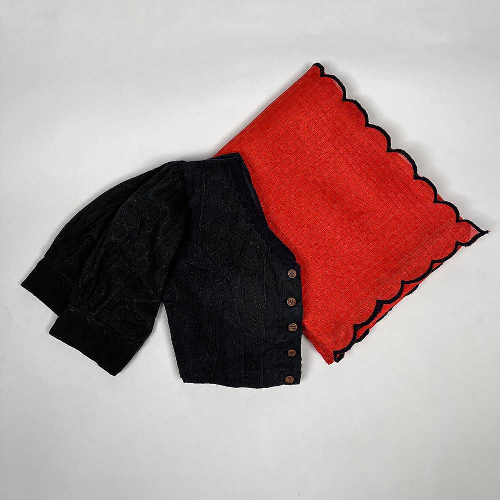 Gadhawal Chex Arca Work Red Cotton Saree