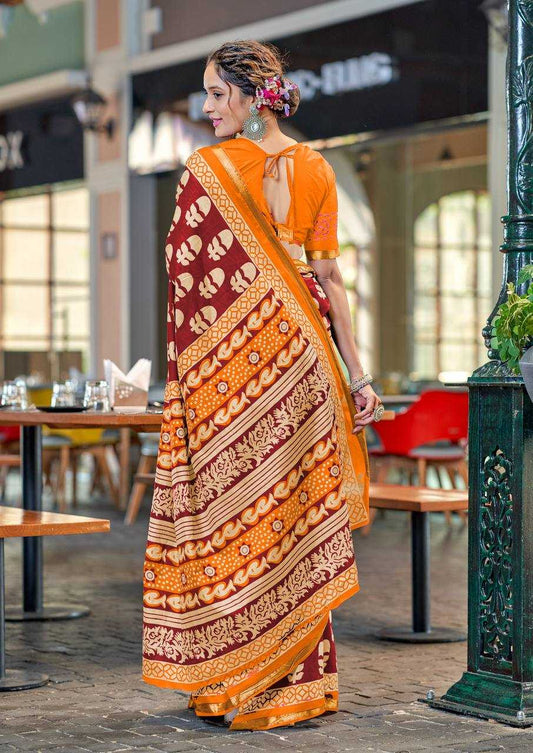 Bagru Block Print Modal Mulcotton Maroon saree