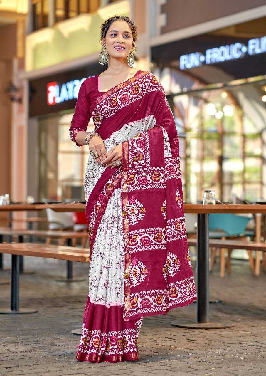 Maroon Nechral Modal Mulcotton With Zari Border