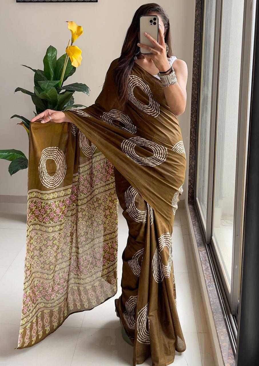 Pure Mul Cotton Traditional Ajrakh Bandhej Handblock Print Sarees