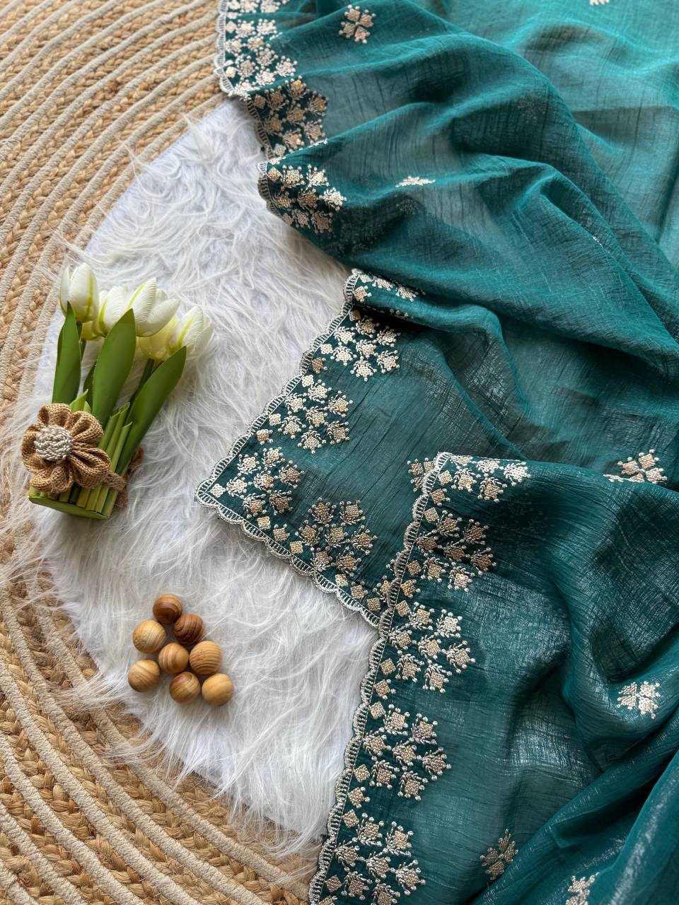 Light Blue Crushed silk Zari sequins embroidery