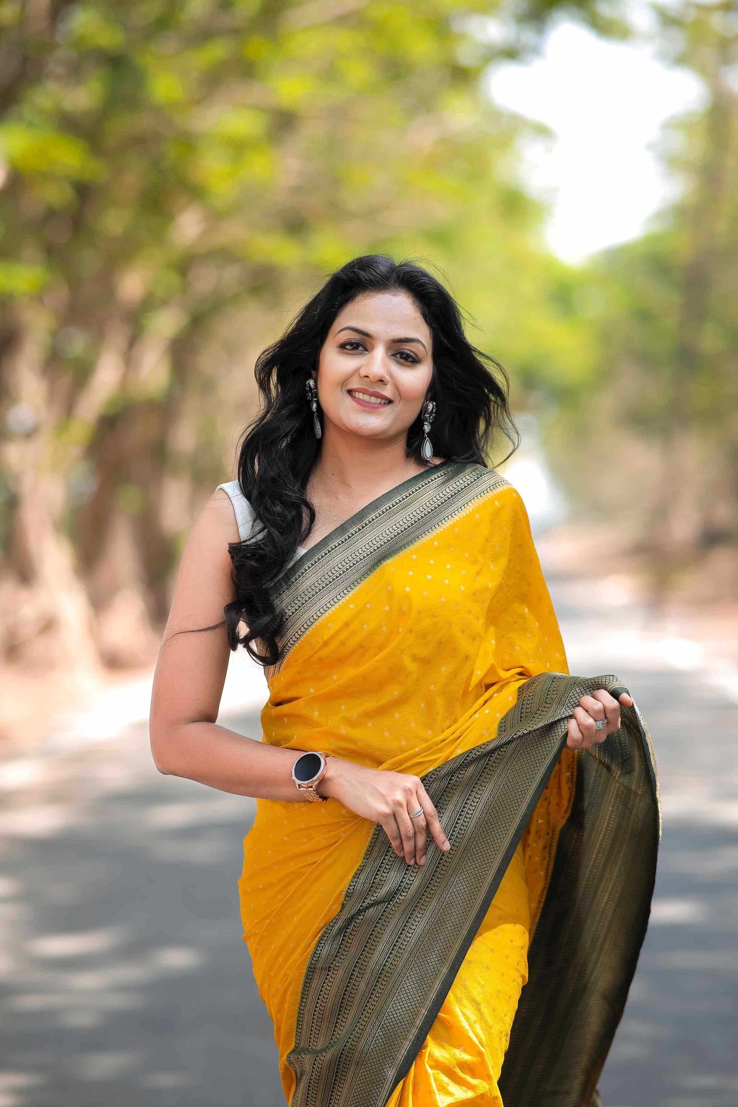 Pure Soft Khadi Georgette Yellow Silk Saree