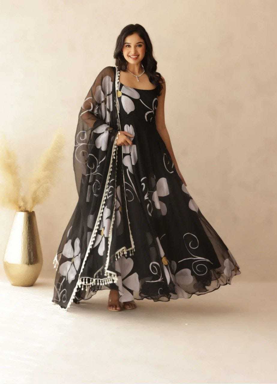 Clover Flower Black Georgette Gown