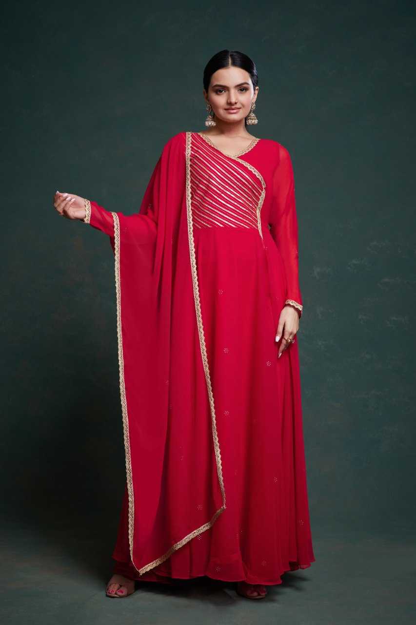 Gota Patti Anarkali Bright Red Color