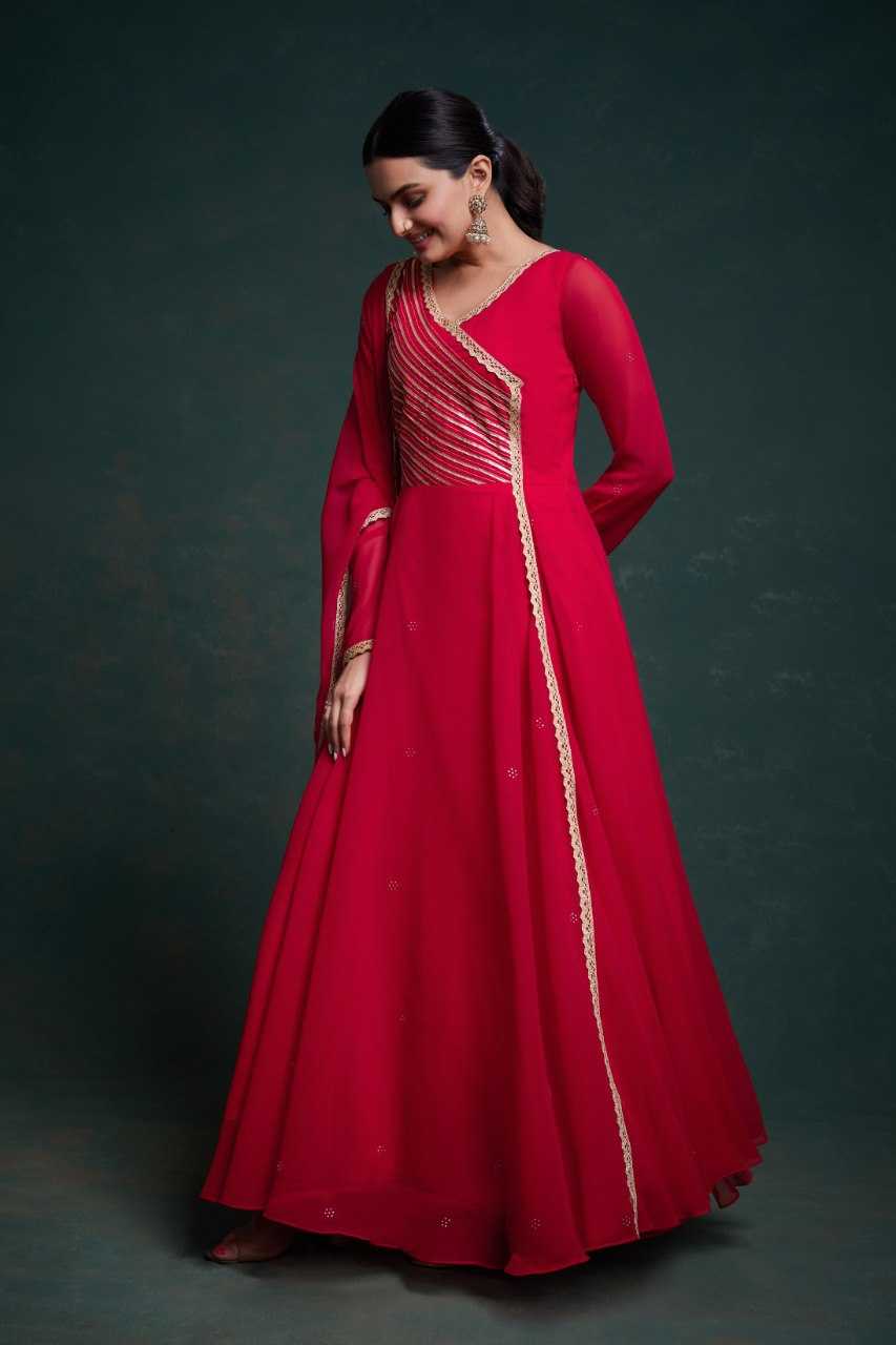 Gota Patti Anarkali Bright Red Color
