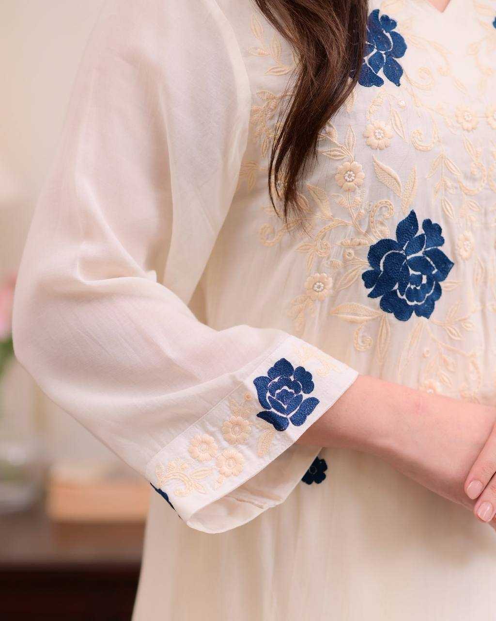 White Roman Silk Embroidery Work