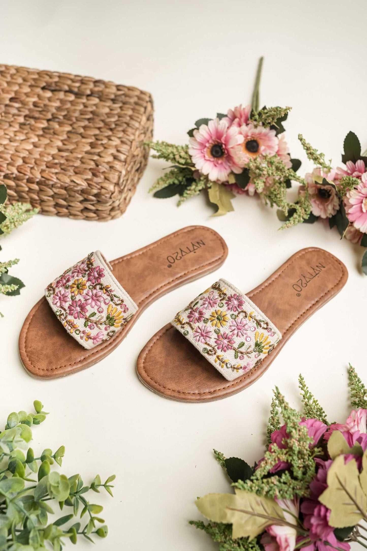 Pink Floral Traditional Handcrafted Flats