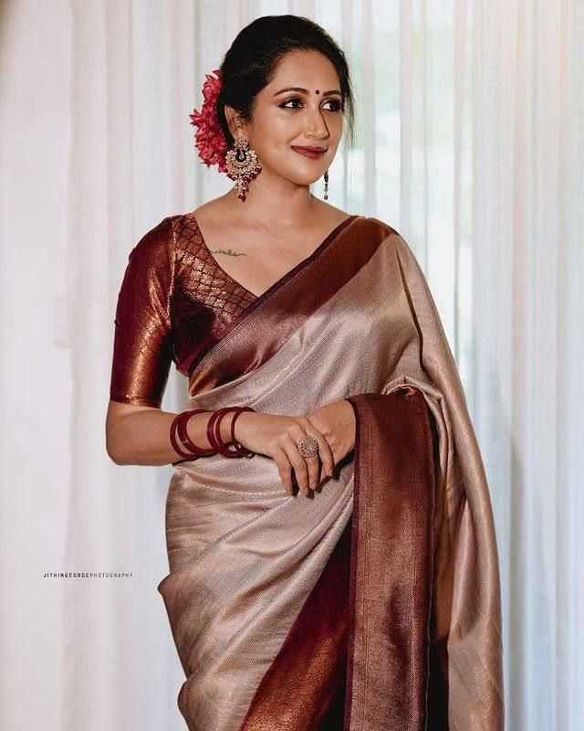 Brown Lichi Silk Saree