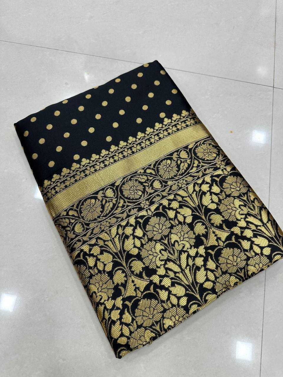 Lichi Silk Black Saree with Jacquard Border