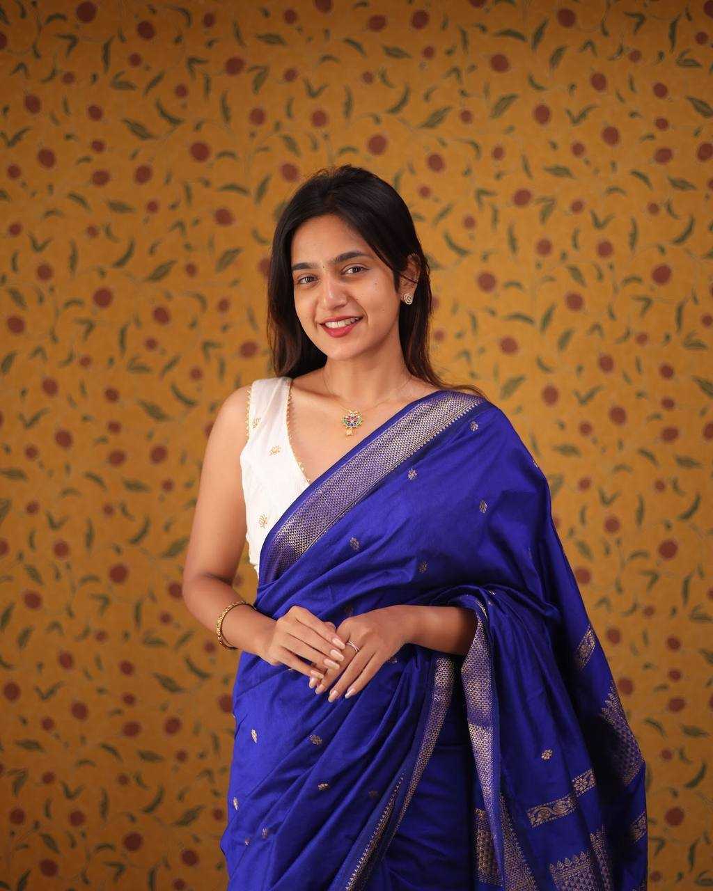 Soft Lichi Silk Jacquard Border Blue Saree
