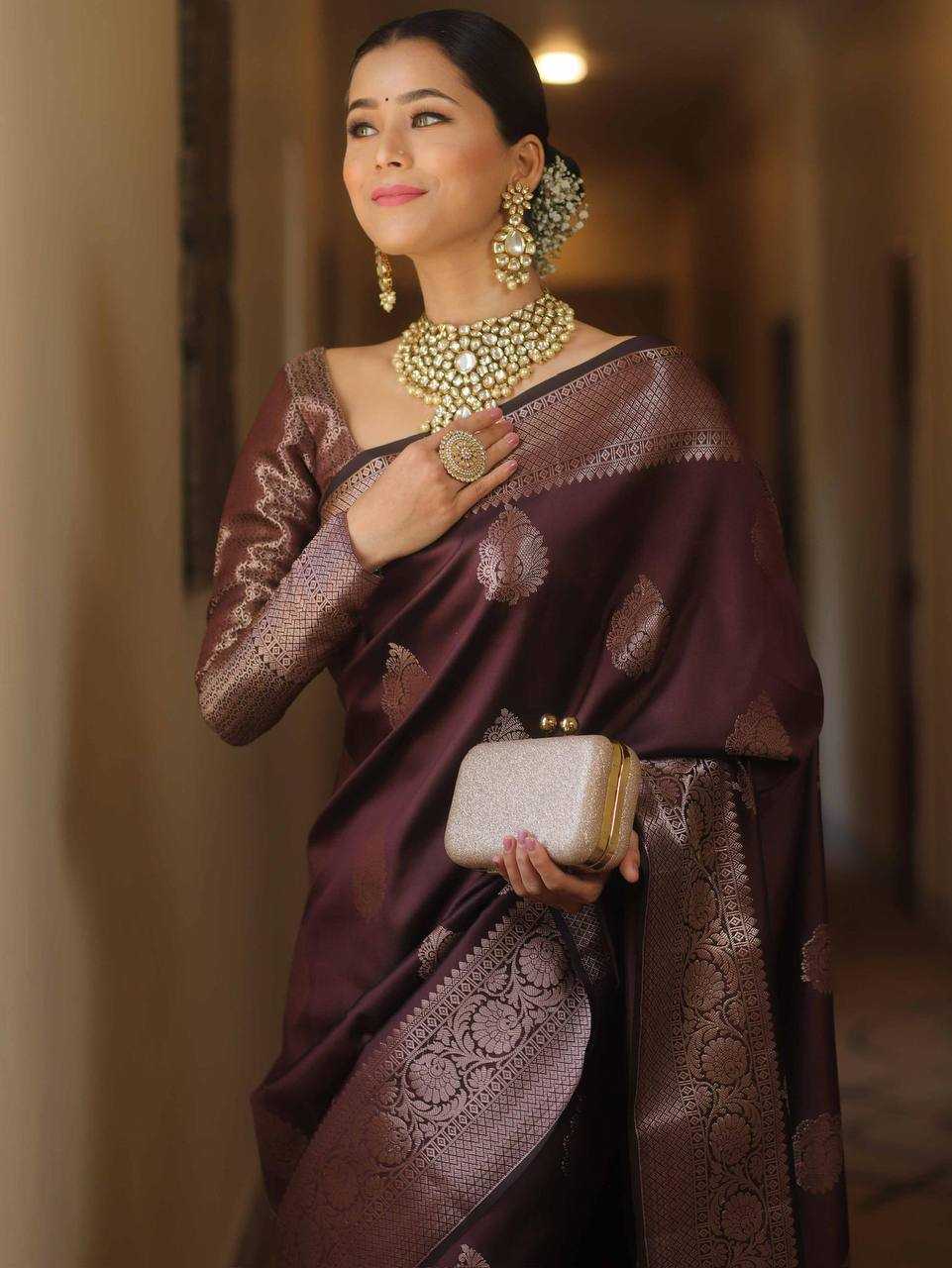 Wine Banarasi Silk Saree