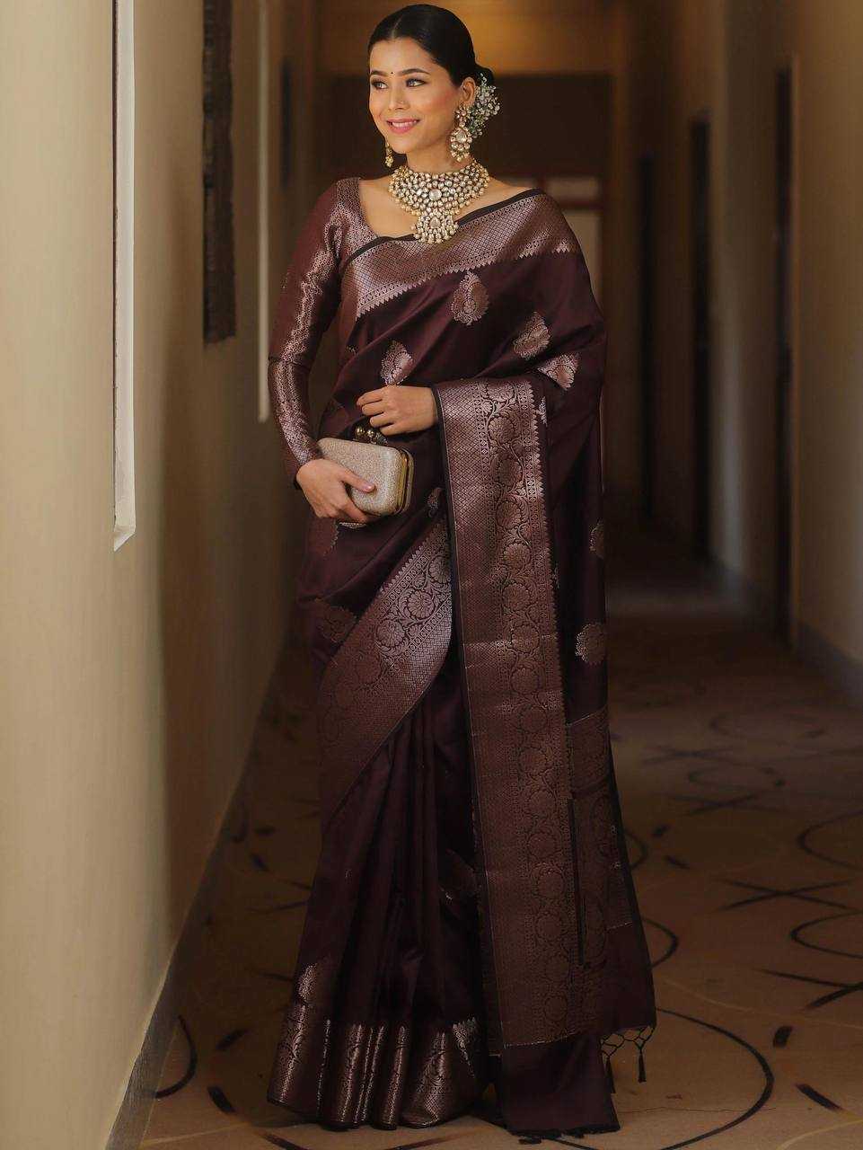 Wine Banarasi Silk Saree