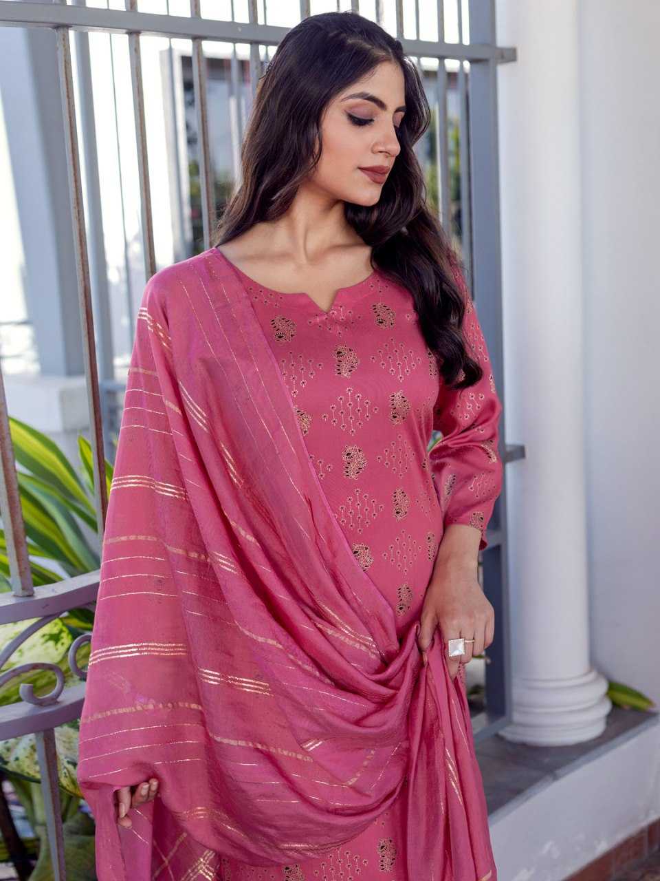 Pink Kurti with Floral Embroidery Print