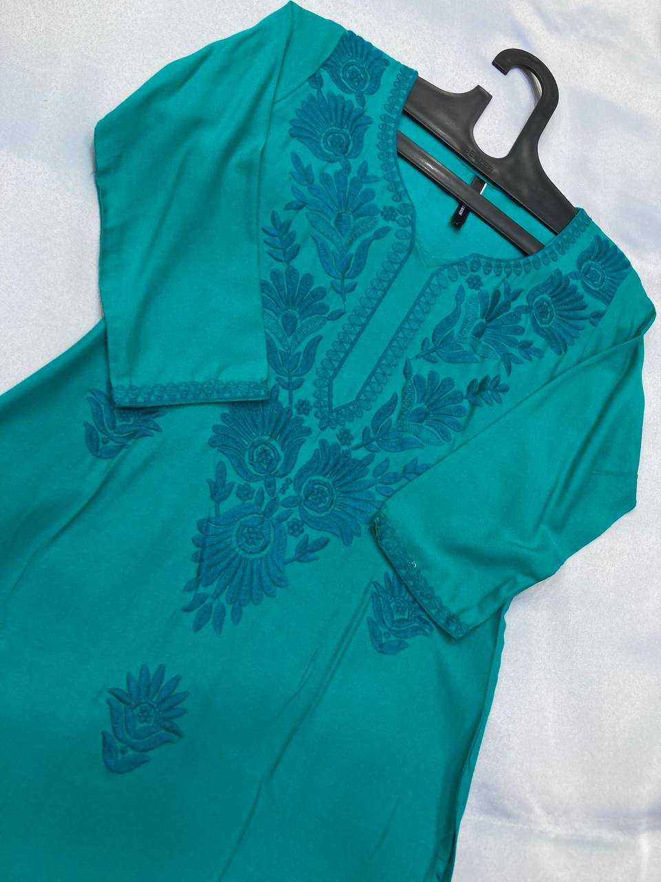 Sky Blue Rayon Lucknowi Chikankari Kurti