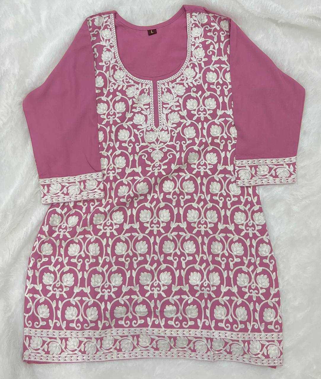 Short Length Chikankari Pink Kurti