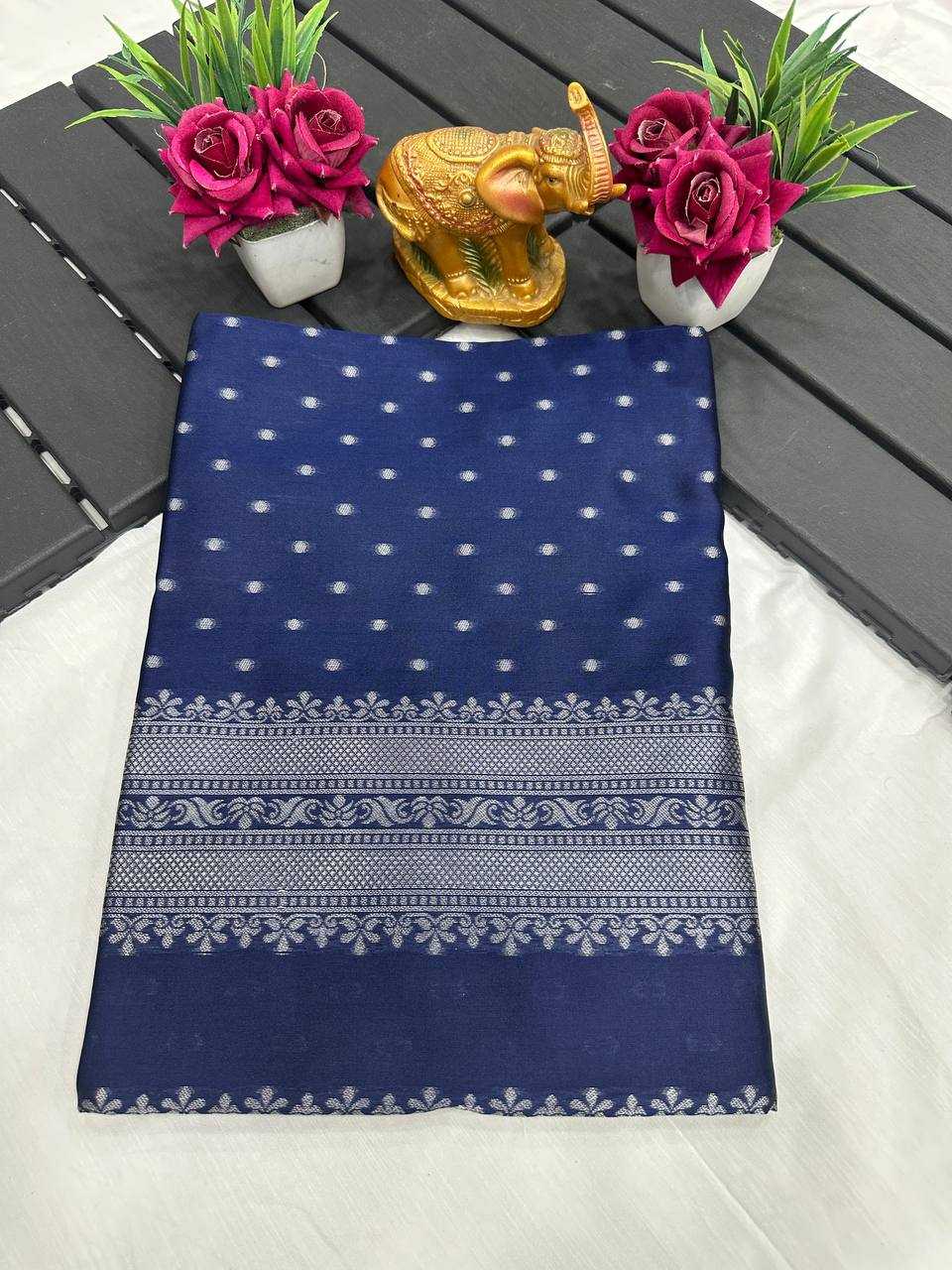 Pure Mercerised Blue Cotton Silk Saree Design Border