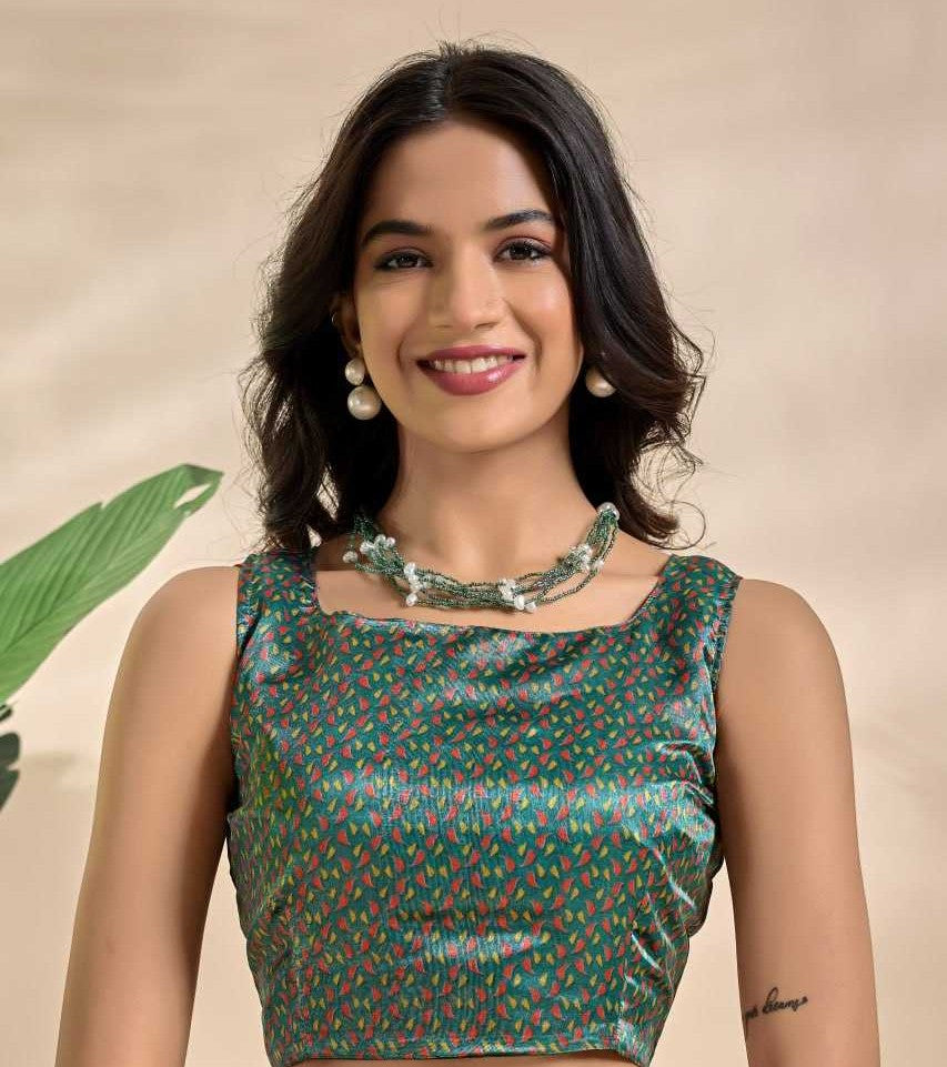 Olive Green with Teal - Soft Silk Party Wear