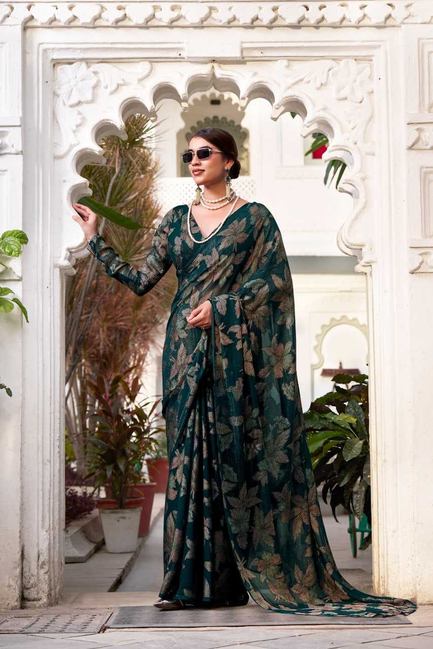 Floral Viscose Lurex Brasso Green Saree
