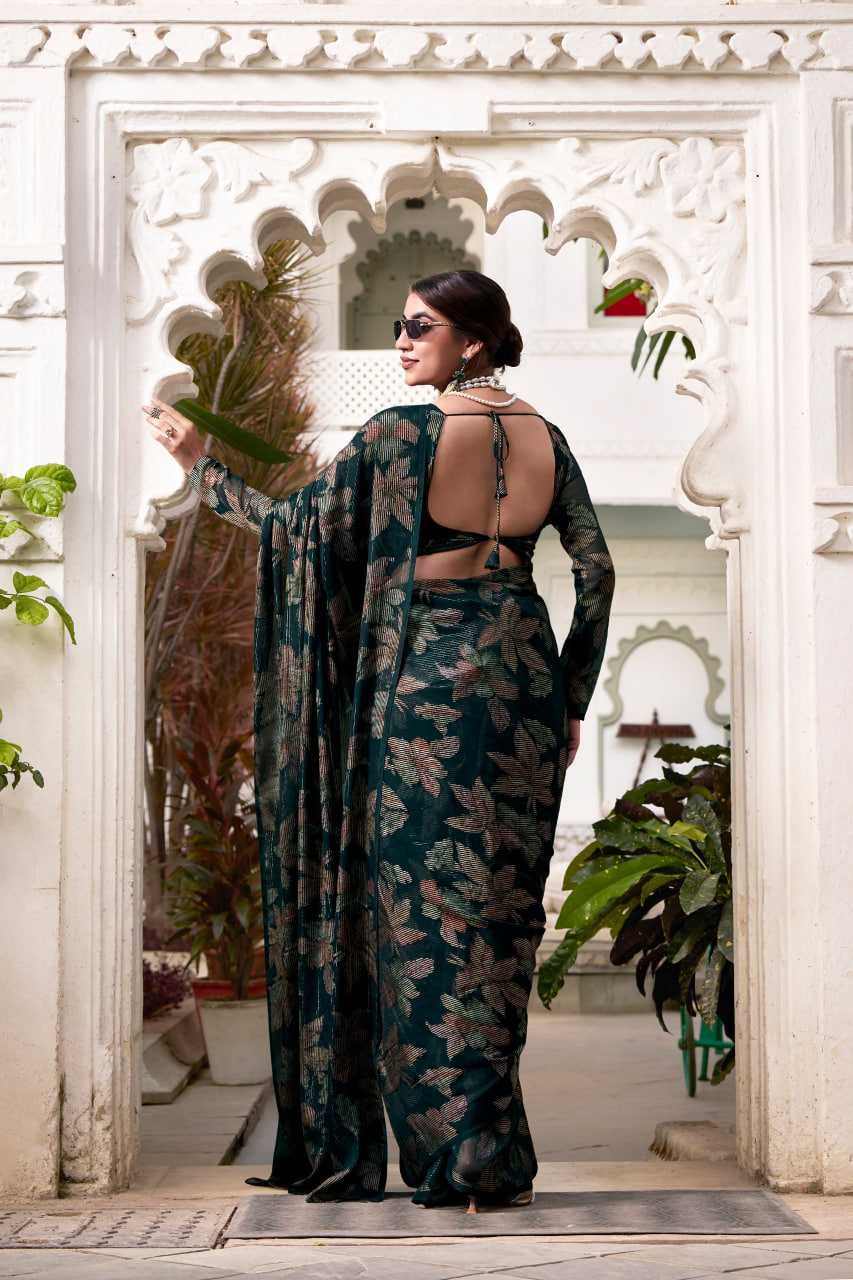Floral Viscose Lurex Brasso Green Saree