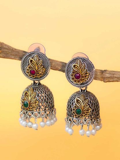 Rose Jewelled Leaf Jhumka