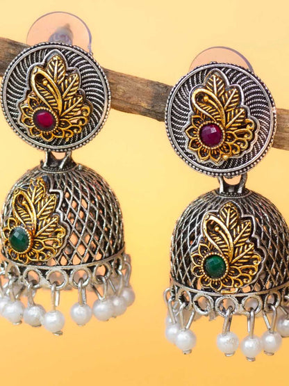 Rose Jewelled Leaf Jhumka