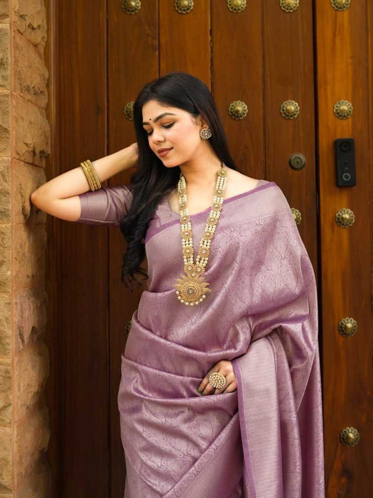 Mauve Banarasi Soft Silk Saree