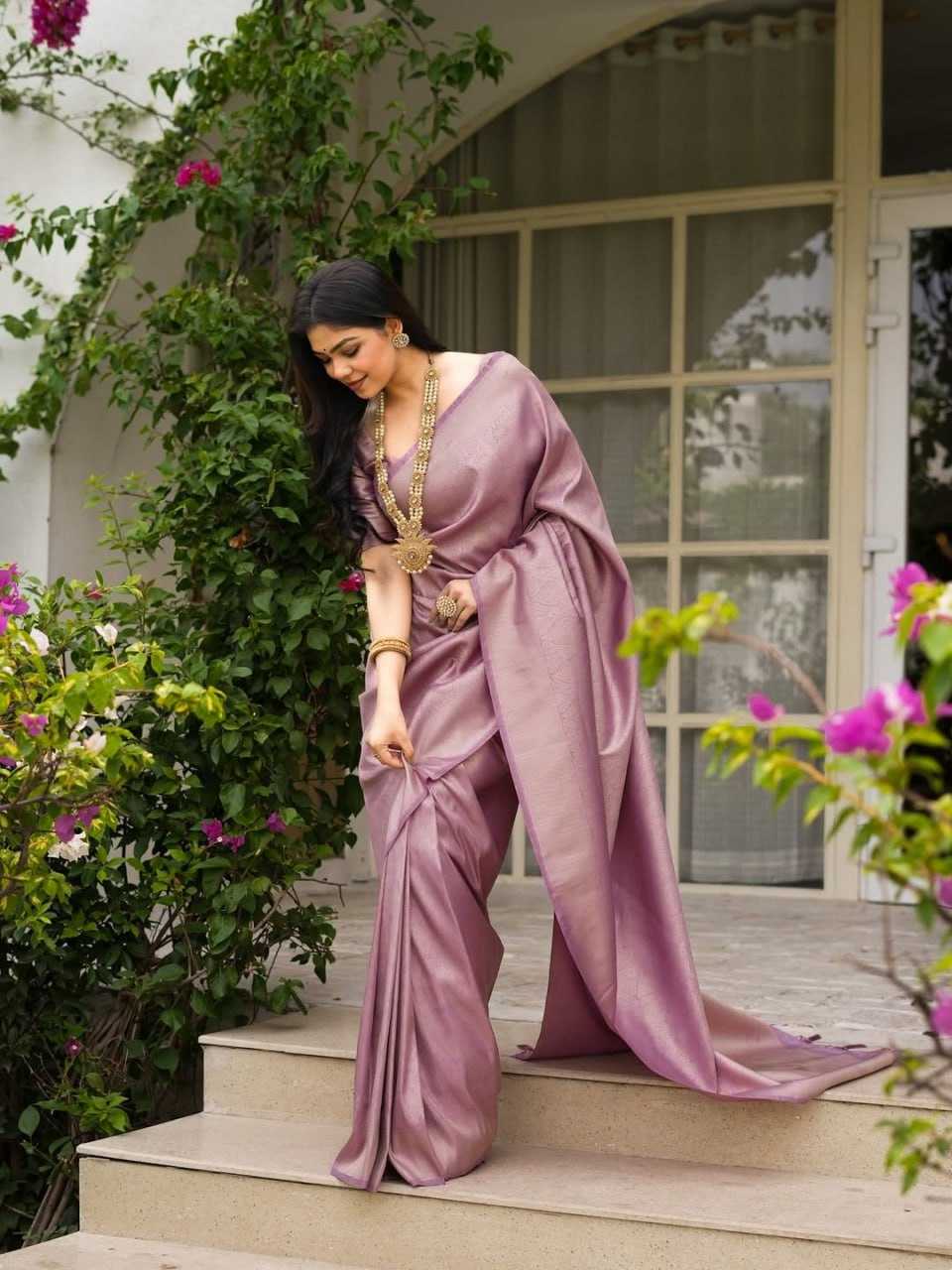 Mauve Banarasi Soft Silk Saree
