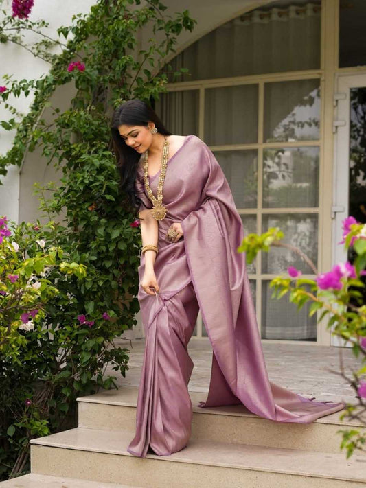 Mauve Banarasi Soft Silk Saree