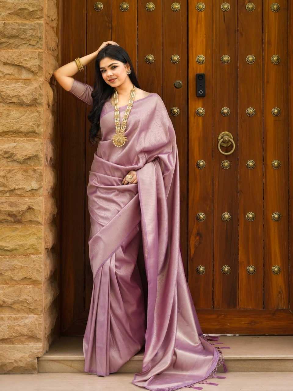 Mauve Banarasi Soft Silk Saree