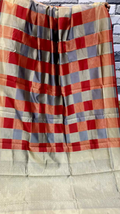 Soft Banarasi Grey Silk Saree With  Weaving Saree With Heavy  Pallu