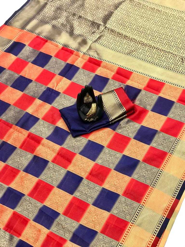 Soft Banarasi Navy Blue Silk Saree With  Weaving Saree With Heavy Pallu