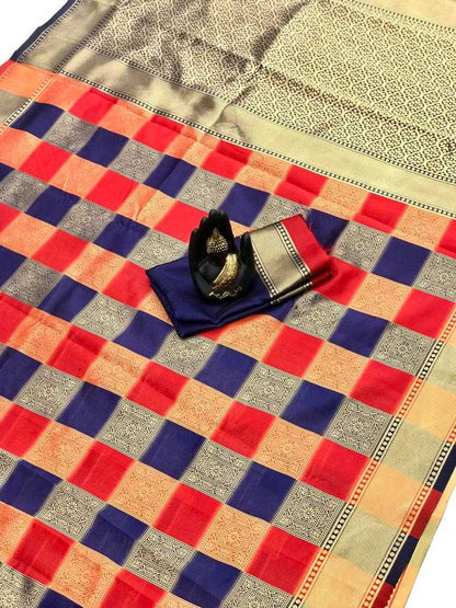 Soft Banarasi Navy Blue Silk Saree With  Weaving Saree With Heavy Pallu