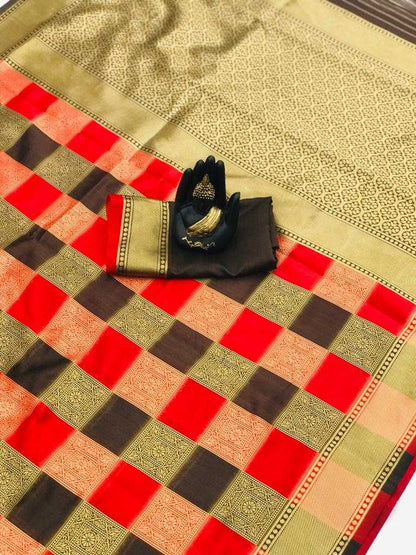 Soft Banarasi Black Silk Saree With  Weaving Saree With Heavy Pallu