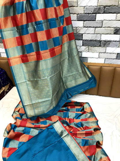 Soft Banarasi Blue Silk Saree With  Weaving Saree With Heavy Pallu