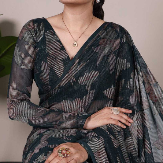 Floral Viscose Brasso Black Saree