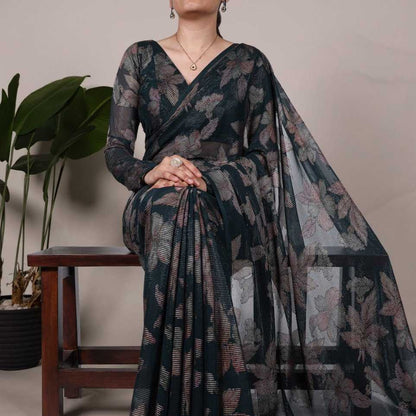 Floral Viscose Brasso Black Saree