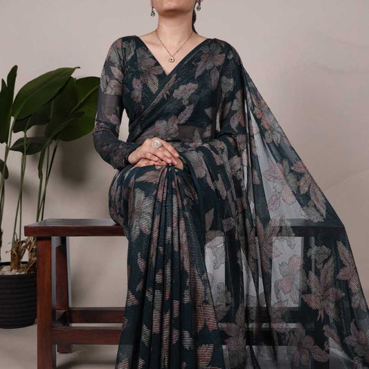 Floral Viscose Brasso Black Saree