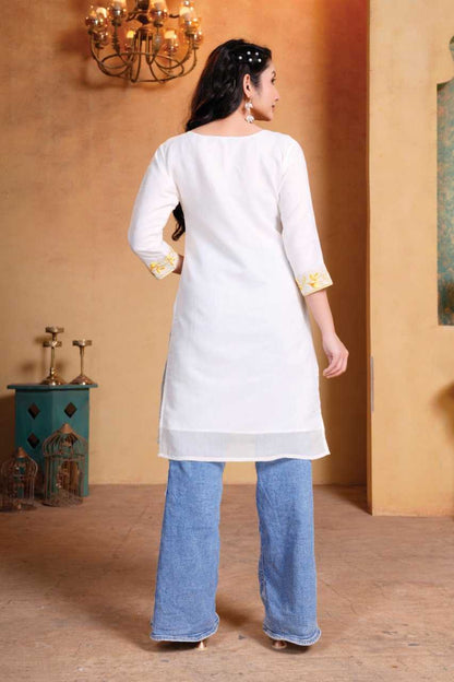 Embroidery work Chandary with cotton inner White Kurti
