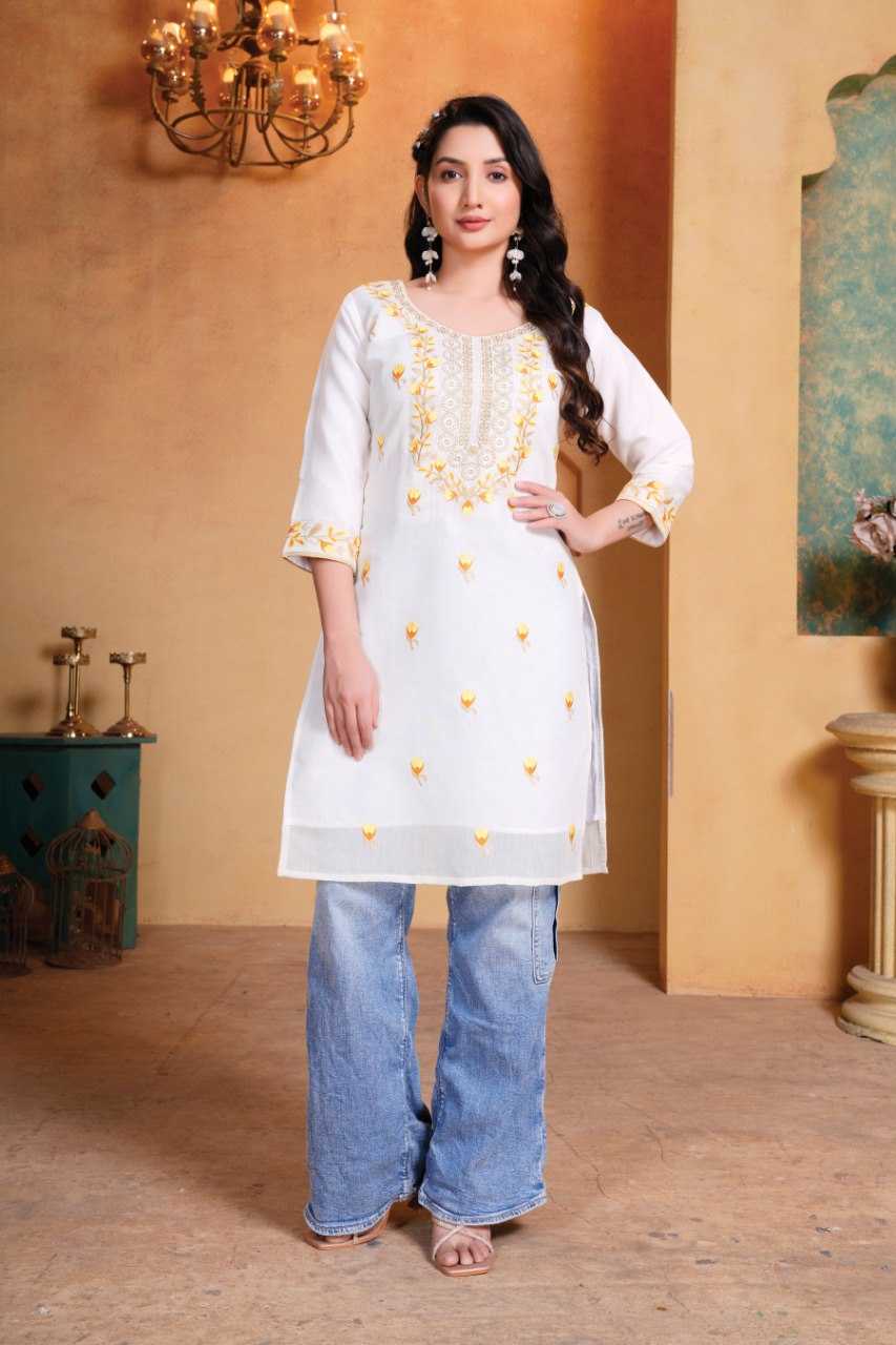 Embroidery work Chandary with cotton inner White Kurti