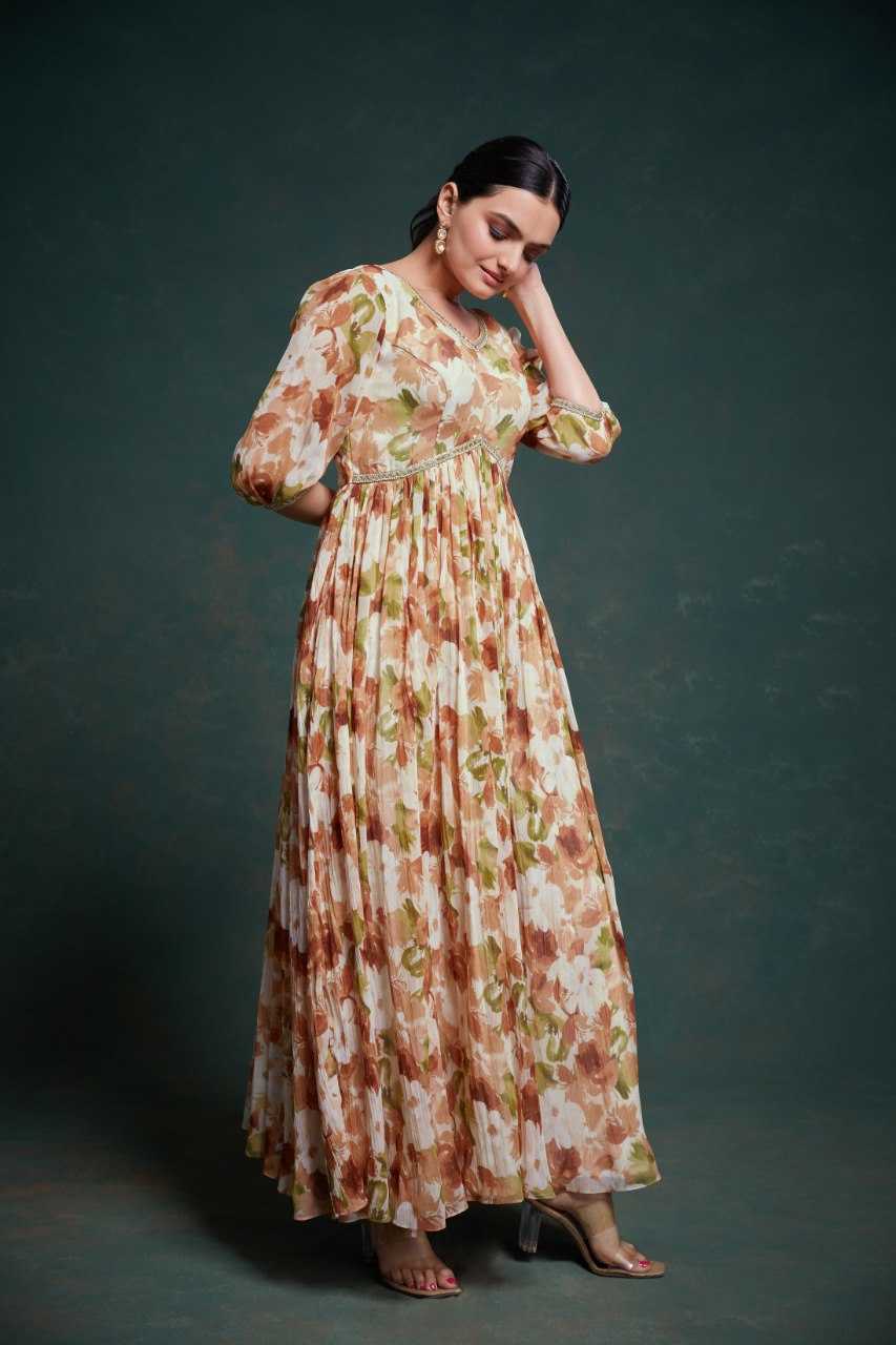 Chiffon Kalamkari Printed Light Brown Anarkali Suit
