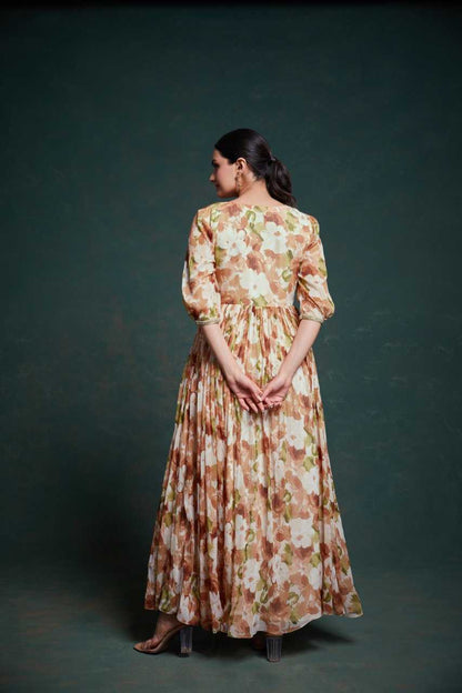 Chiffon Kalamkari Printed Light Brown Anarkali Suit