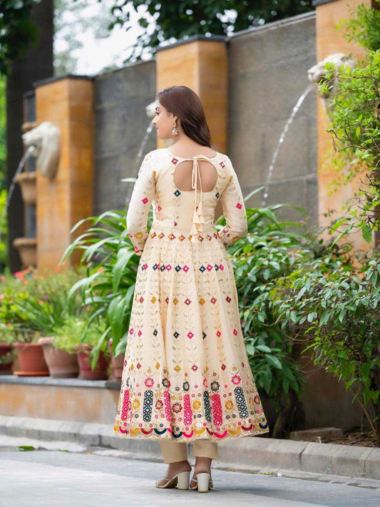 Pure Chinon Crush Silk With 5mm Sequence Embroidery Cream Color Suit