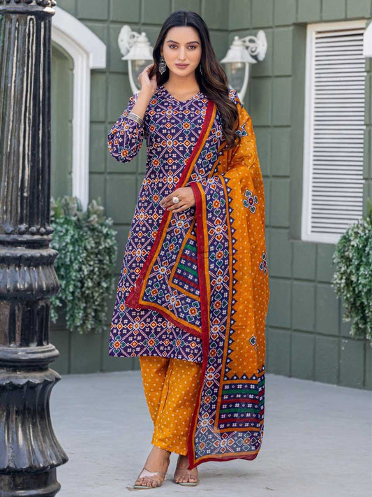 Coffee Brown Kurti Set with Cotton Blend Print